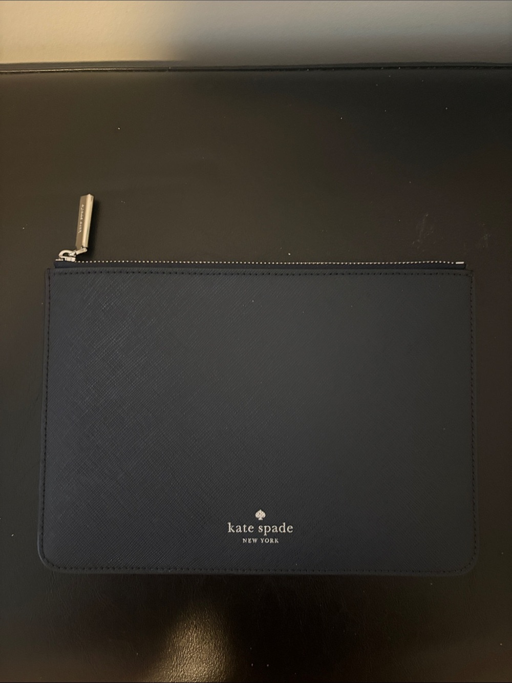 kate spade Navy Saffiano Leather Zip Pouch